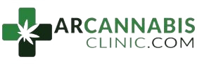 ARCannabisClinic logo showing a green cross with a white marijuana leaf on it